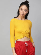 Mustard Rib Twisted Knot Crop Top