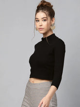 Black Rib Turtle Neck Crop Top