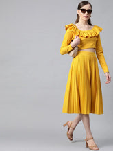 Mustard Frilly Neck Rib Crop Top