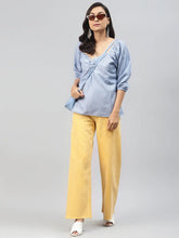 Blue Stripe Puff Sleeve Top