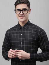 Men's Black Cotton Checked Formal Shirt-SF-742
