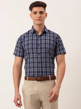 Indian Needle Men's Cotton Checked Half Sleeve Formal Shirts-SF-808Blue
