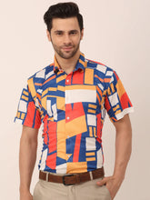 Indian Needle Men's Lycra Printed Half Sleeve Formal Shirts-SF-814Navy