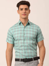 Indian Needle Men's Cotton Checked Half Sleeve Formal Shirts-SF-815Green