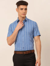 Men Blue & White Classic Striped Formal Shirt-SF-822