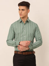 Men Green & White Classic Striped Formal Shirt-SF-825