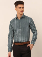 Men Grey & White Classic Striped Formal Shirt-SF-825