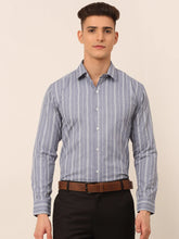 Men Light Grey & White Classic Striped Formal Shirt-SF-825