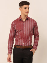 Men Maroon & White Classic Striped Formal Shirt-SF-825