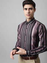 Men Wine and Black Classic Striped Formal Shirt-SF-832
