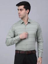 Men's Pista Green Horizontal Striped Formal Shirt-SF-839