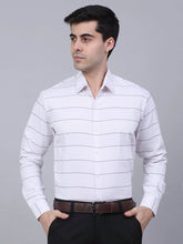 Men's White Horizontal Striped Formal Shirt-SF-839