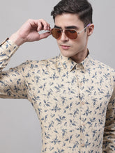 Men Beige Regular Fit Printed Pure Cotton Formal Shirt-SF-874