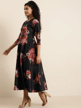 Black Floral PolySilk Anarkali Maxi