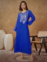 Women Navy Embroidered Round Neck Abaya Dress-SHDRS13276