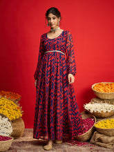 Women Navy & Red Round Neck Anarkali Dress-SHDRS13322