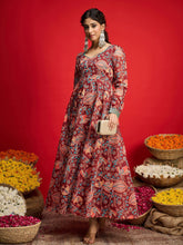 Women Maroon Floral Chanderi Anarkali Dress-SHDRS13331