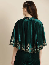 Women Embroidered Teal Sleeveless Jacket