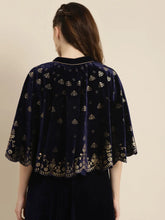 Women Printed Navy Sleeveless Jacket