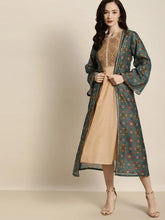 Women Printed Teal Full Sleeve Jacket