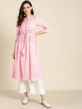 Pink Stripes Drawstring Kurta