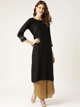 Black Zari Embroidered Cuff Sleeve Kurta