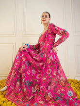 Women Fuchsia Floral Long Anarkali Kurta-SHKUR00423