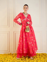 Women Fuchsia Floral Long Anarkali Kurta-SHKUR00426