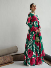 Women Green & Red Floral Anarkali Kurta-SHKUR00434