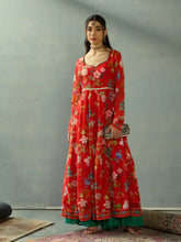 Women Red Floral Sweetheart Neck Anarkali Kurta-SHKUR00446