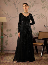 Women Black Sequins Sweetheart Neck Anarkali Kurta-SHKUR00454