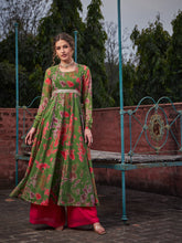 Women Green Tie & Dye Back Criss Cross Dori Anarkali Kurta-SHKUR35031