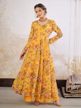 Women Yellow Floral Sweetheart Neck Anarkali Kurta-SHKUR35034