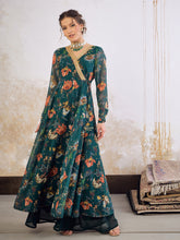 Women Green Floral Wrap Anarkali Kurta-SHKUR35036