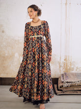 Women Black Ikkat Poly Muslin Anarkali Kurta-SHKUR35037