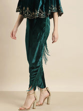 Teal Velvet Fringe Lace Tulip Pants
