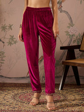 Women Fuchsia Velvet Elasticated Straight Pants-SHPAN50988