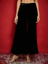Women Black Velvet Flared Palazzos-SHPAN51057