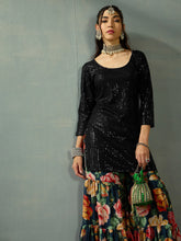 Women Black Sequence Short Kurta With Sharara Pants-SHSET96044