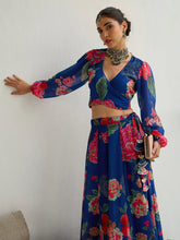 Women Navy & Red Floral Wrap Top With Anarkali Skirt-SHSET96056