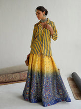 Women Yellow & Blue Floral Blazer Top With Anarkali Skirt-SHSET96057