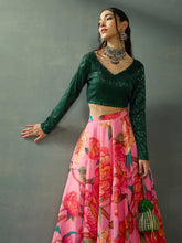 Women Green Sequence Blouse With Anarkali Skirt-SHSET96061