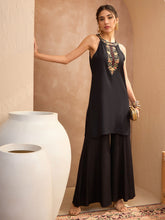 Women Black Embroidered Halter Kurta With Palazzo Pants-SHSET96169