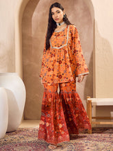 Women Orange Floral Short Kurta With Sharara Pants-SHSET96174