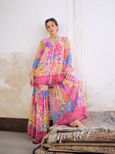 Women Pink Floral Front Placket Top With Sharara Pants-SHSET96246