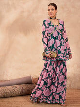 Women Green & Pink Floral Peplum Top With Sharara Pants-SHSET96249