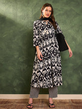 Women Black Ikat Dori Gathered Kurta Set with Dupatta-SHSET96466