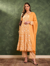 Women Yellow Floral Tiered Anarkali Kurta Set with Dupatta-SHSET96478