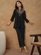 Women Black Embroidered Peplum Top With Pants-SHSET96532