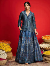 Women Blue Multi Floral Blazer Top With Anarkali Skirt-SHSET96573